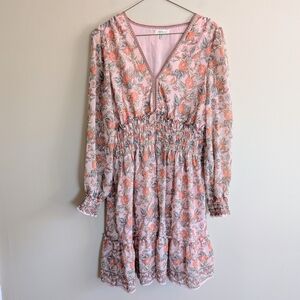 Max Studio Long Sleeve Floral Pink Midi Dress Size M
